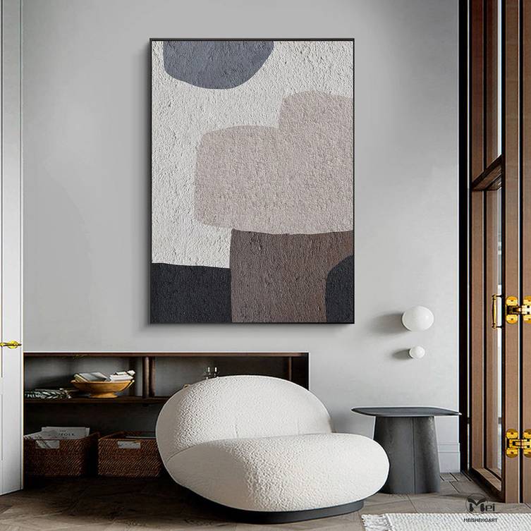 Gray Original Scandinavian Minimalist Beige Abstract Canvas Artwork OO2BQ